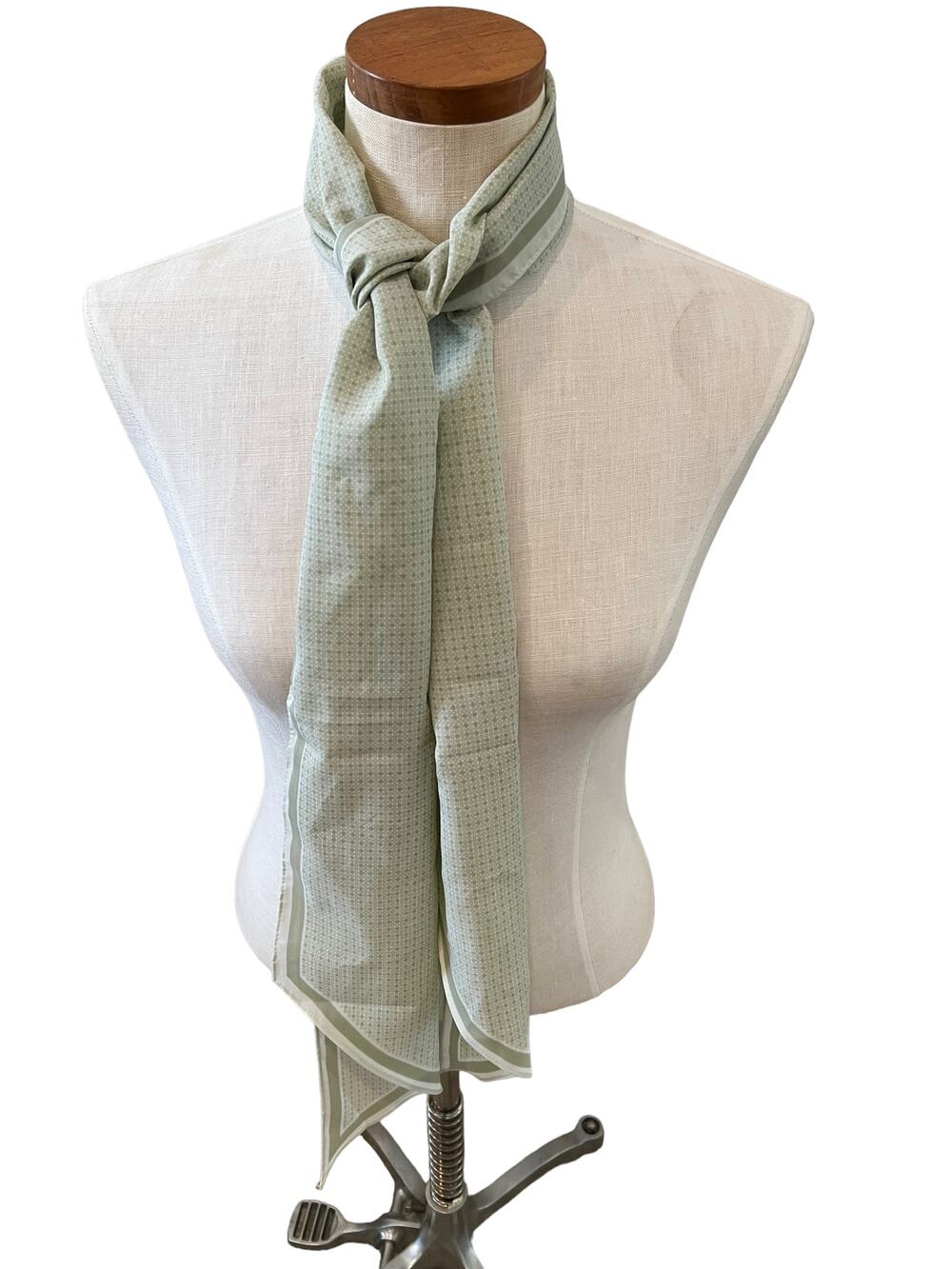 Vintage 70s Glextex Neck Tie Scarf Taupe White Dot Print